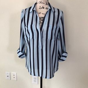 NY&C Blue, sheer, half button up top